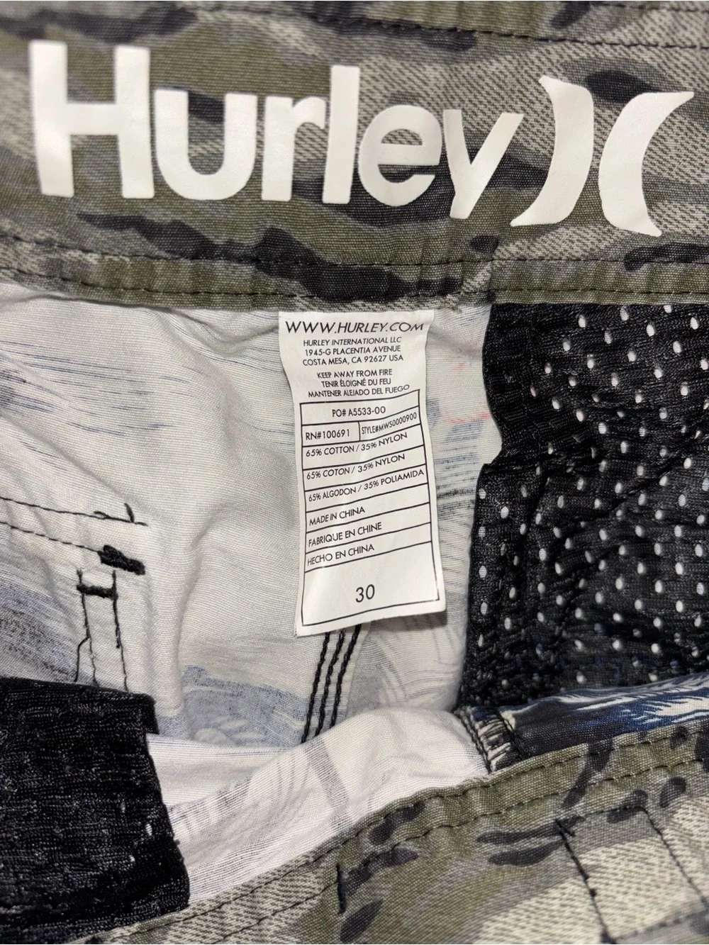 Hurley Tropical Print Men’s Swim Board Shorts - Navy, Cream & Yellow